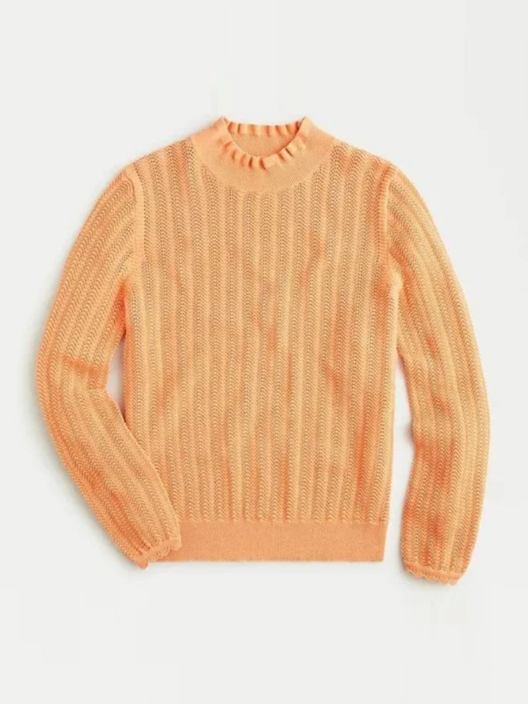 J.Crew Pointelle Ruffle Mockneck Cotton Sweater Xs
